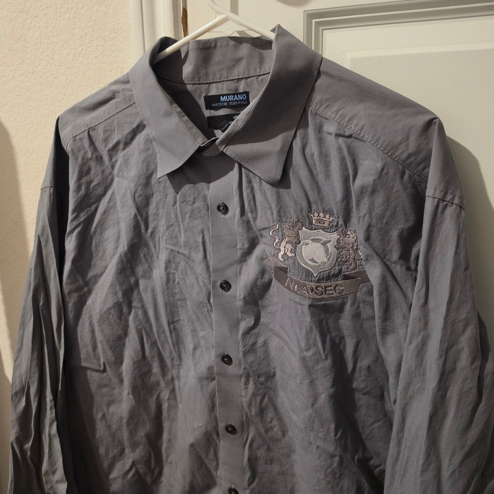 Murano Wardrobe Essentials Mens 2XB Grey Embroidered Crest Button Down Shirt